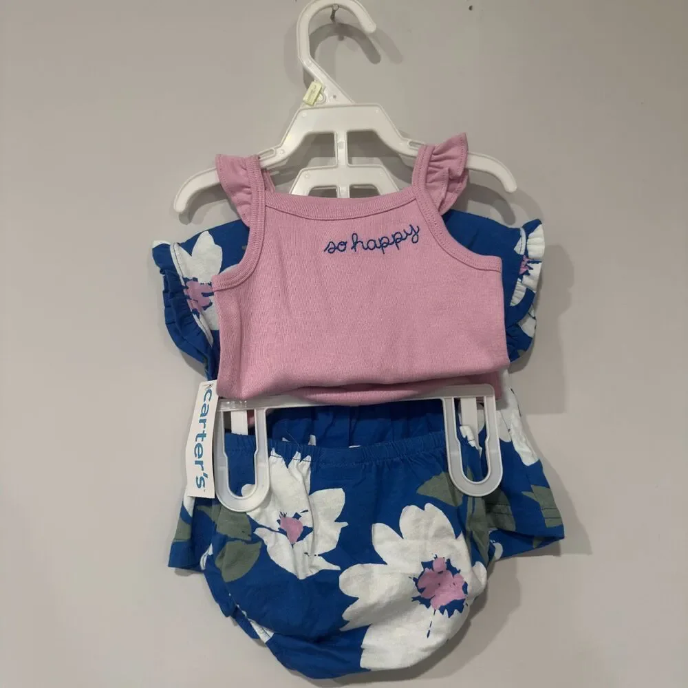 Carter’s Baby Girl 3 Piece Floral Bloomers Set Blue Pink 3M NWT - Picture 3 of 3